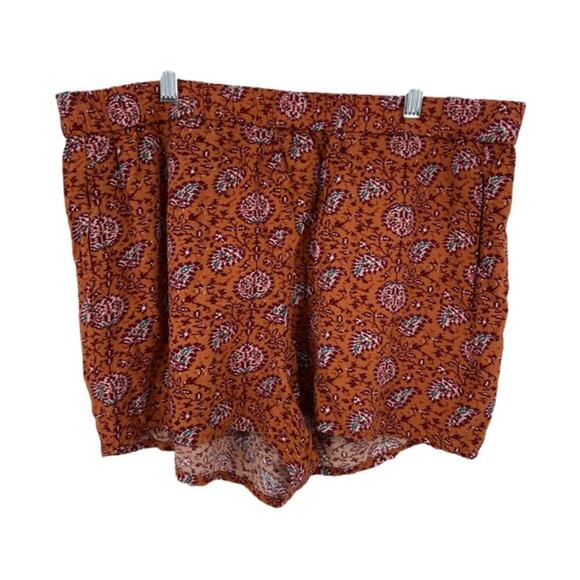 Madewell Pull On Shorts Women's Size XL Burnt Orange Print Elastic Waist Viscose - Picture 1 of 7